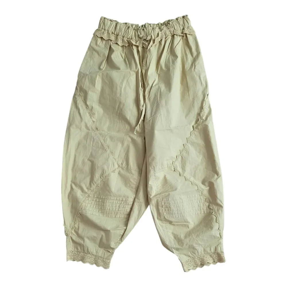 Free People Yellow Eyelet Trim Beach Life Harem Pants M